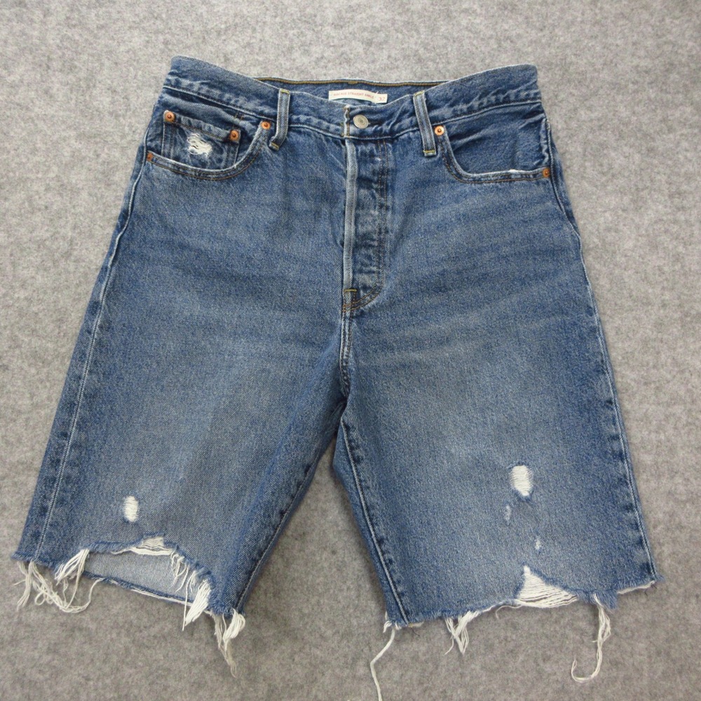 Levi's Denim Shorts Women 32 Blue Ribcage Straight Ankle Cut Off Distressed High